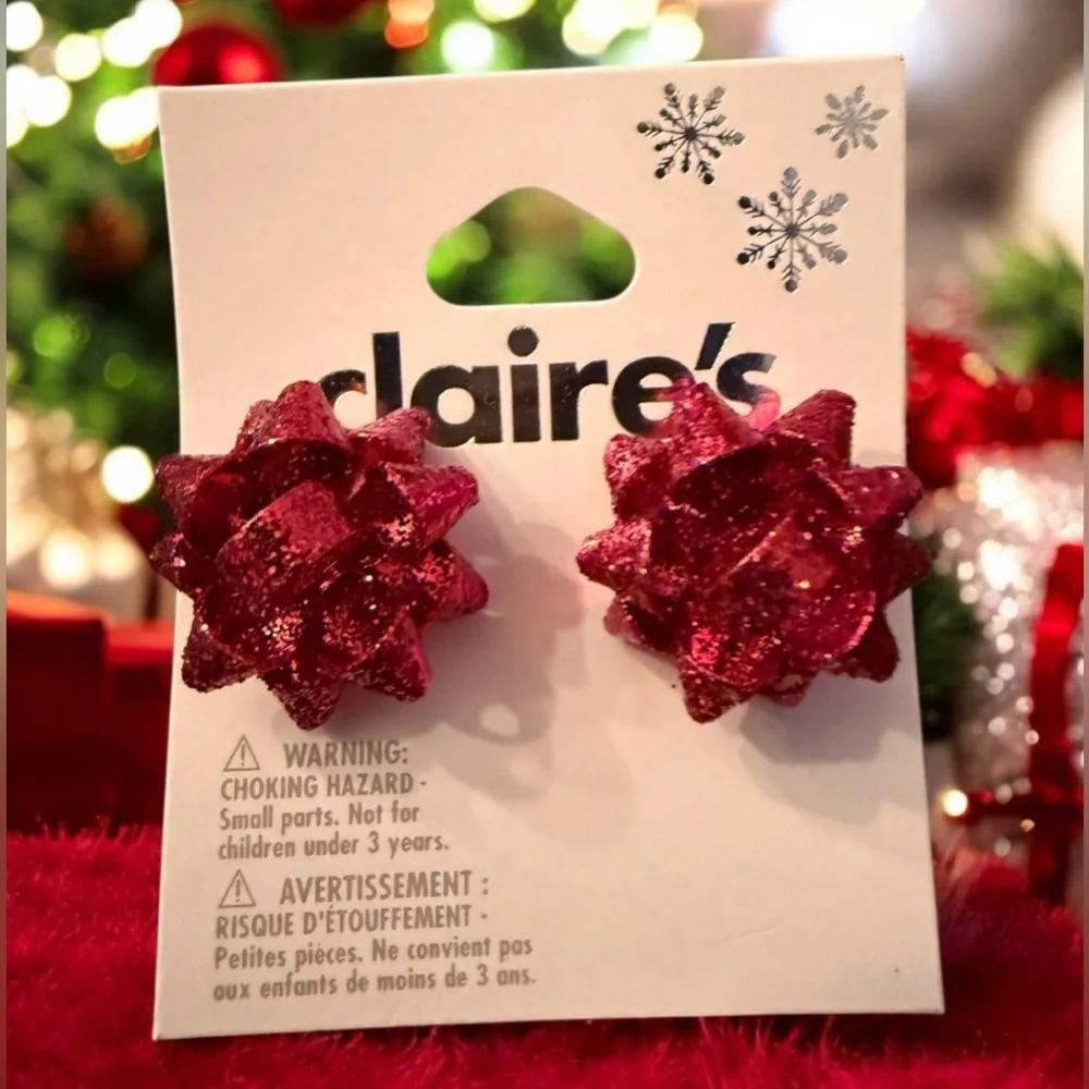 NWT Claire’s Girls Christmas Earrings Lot Tree Snowman Bow Set of 3